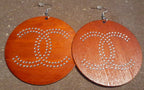 C Initial Earrings – Large Wooden Rhinestone Initials (3" Drop)