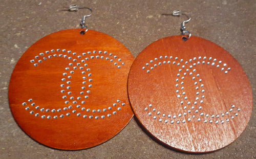 C Initial Earrings – Large Wooden Rhinestone Initials (3" Drop)