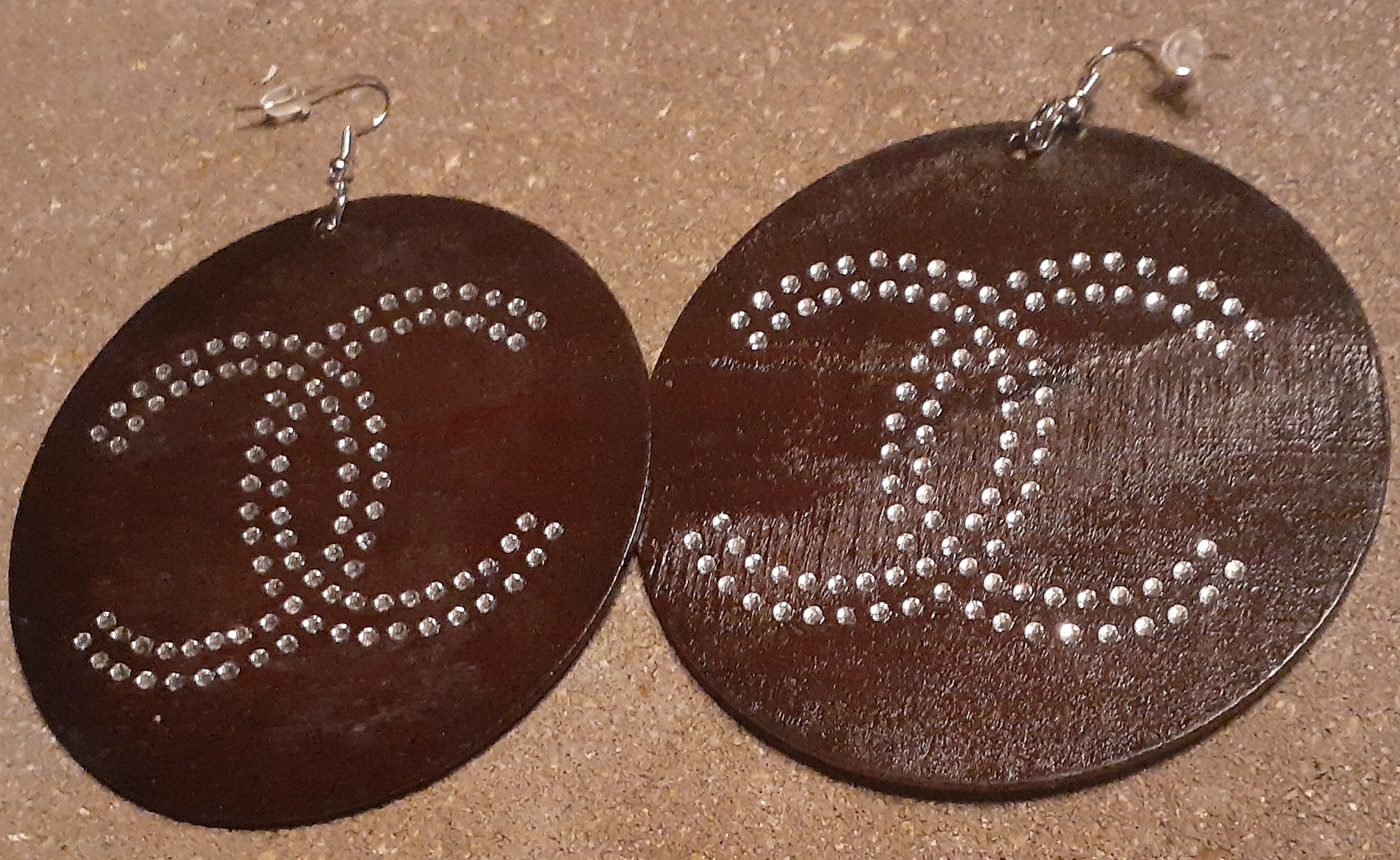 C Initial Earrings – Large Wooden Rhinestone Initials (3" Drop)