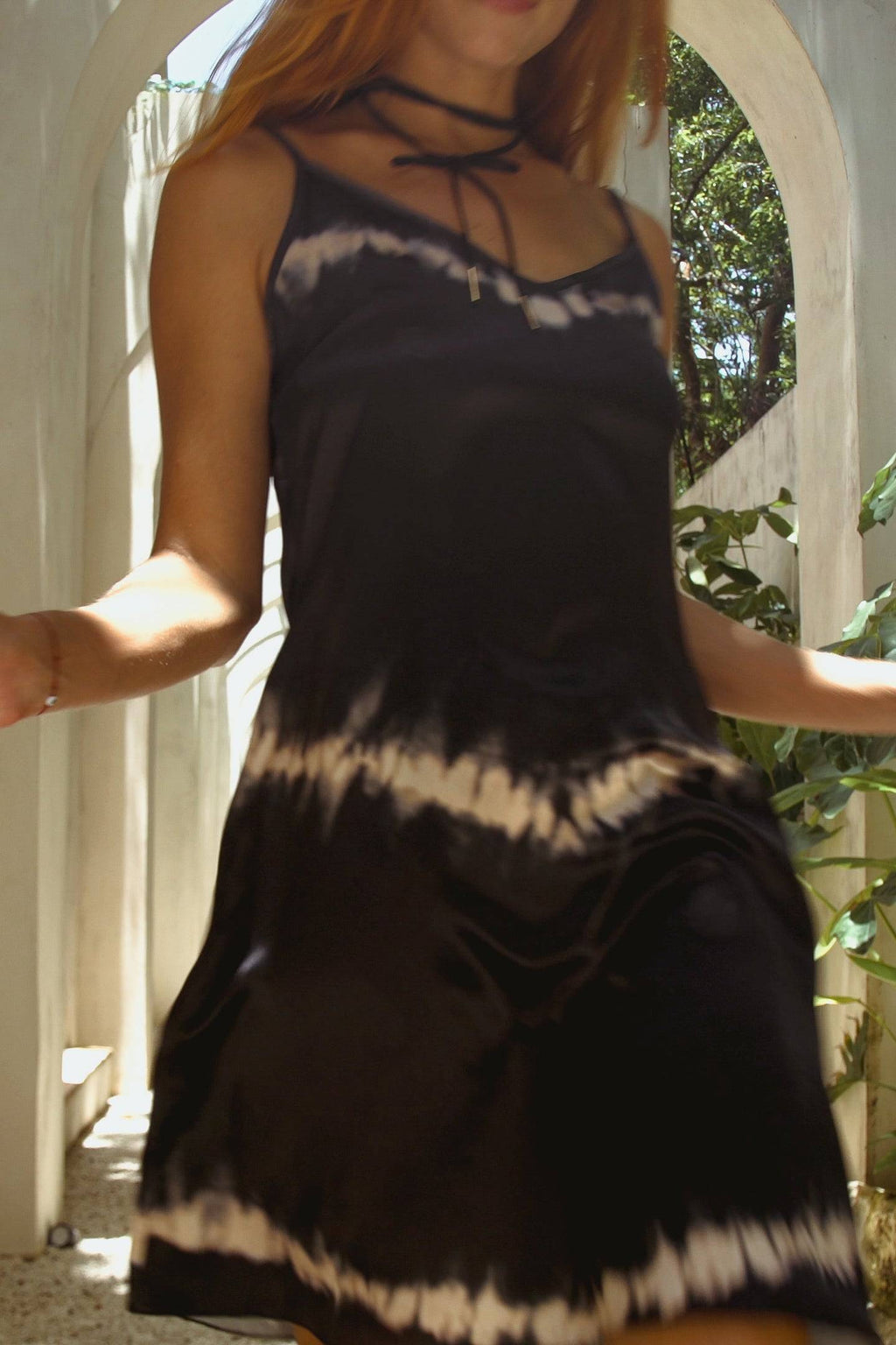 Vela Silk Dress in Black Shibori-3