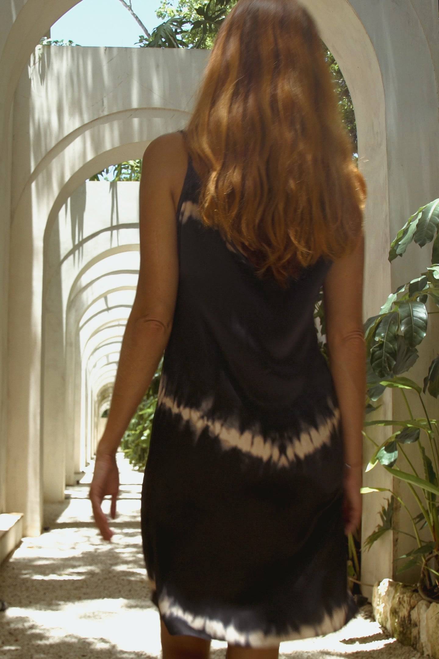 Vela Silk Dress in Black Shibori-4