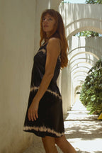Vela Silk Dress in Black Shibori-2