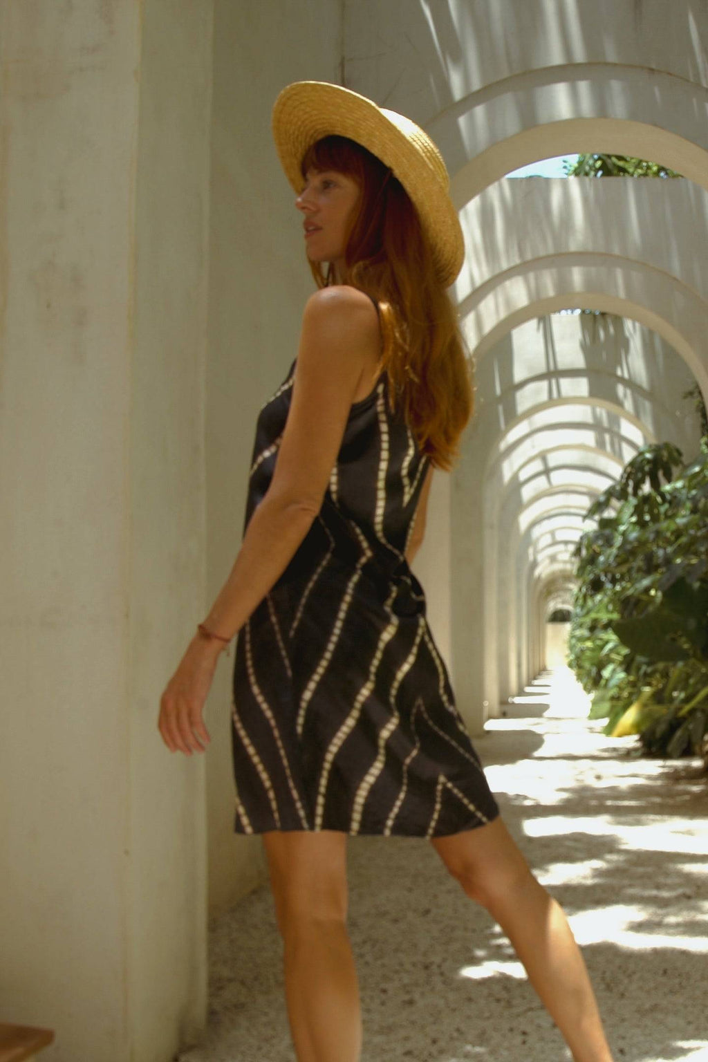 Vela Silk Slip Dress in Striped Shibori-3