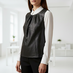 New With Tags Pre-Owned Calvin Klein Vegan Leather Sleeveless Top Vest - Black