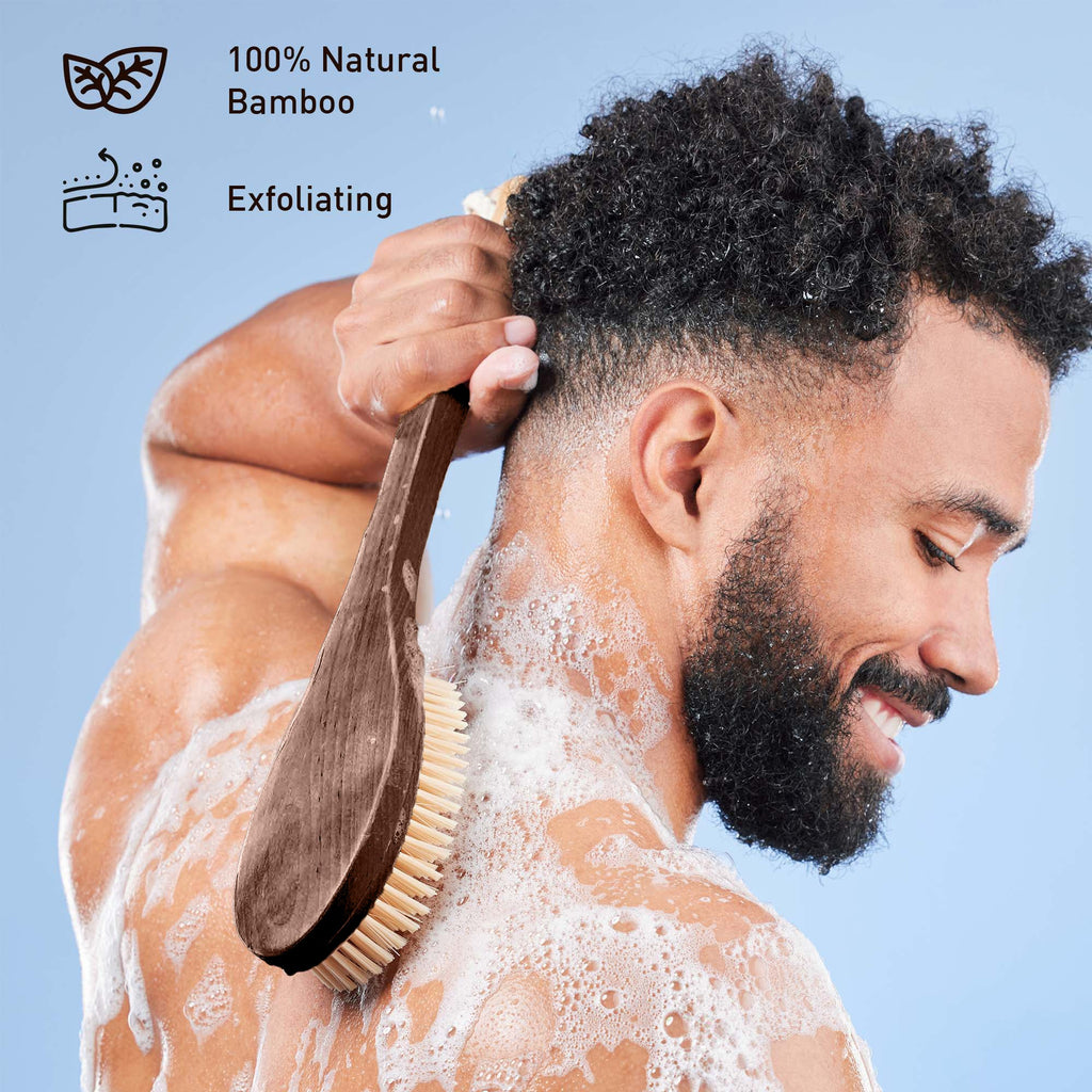 Bath Body Brush With Long Bamboo Handle