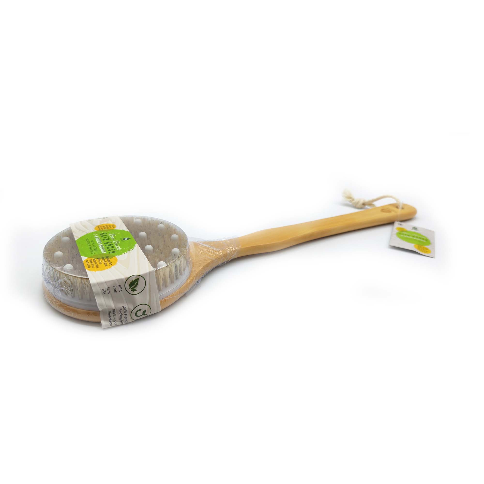 Boar Bristle + Rubber Massager with Lotus Wooden Handle
