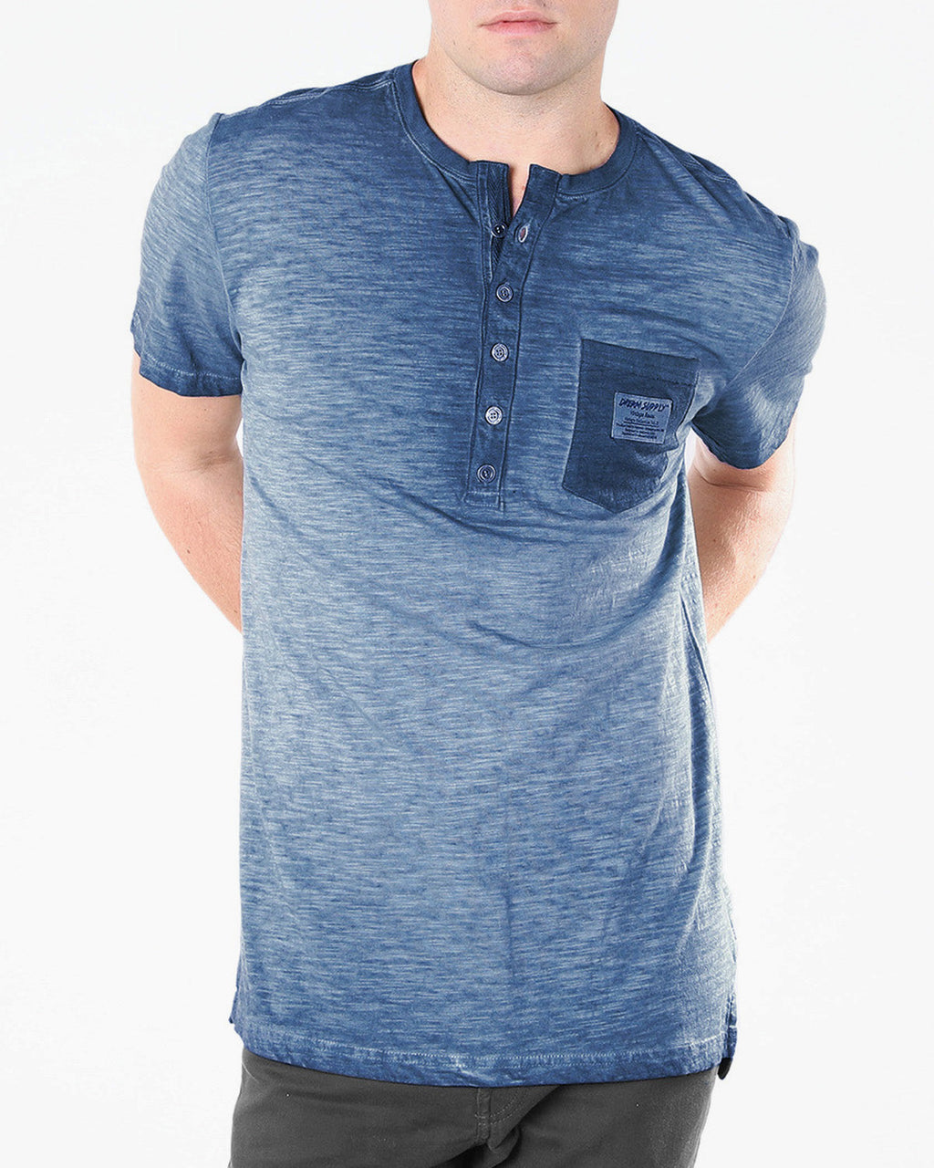 ZIMEGO Men's Vintage Color Dyed Short Sleeve Crew Neck Chest Pocket Henley Shirt-0