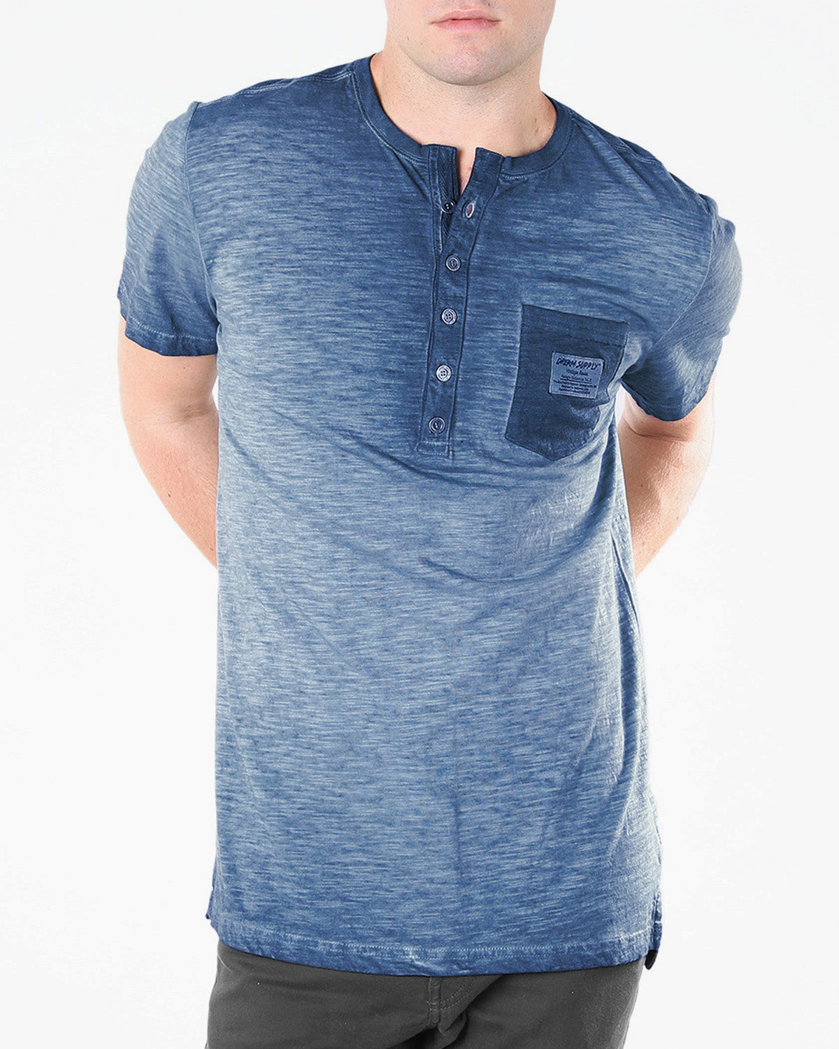 ZIMEGO Men's Vintage Color Dyed Short Sleeve Crew Neck Chest Pocket Henley Shirt-0
