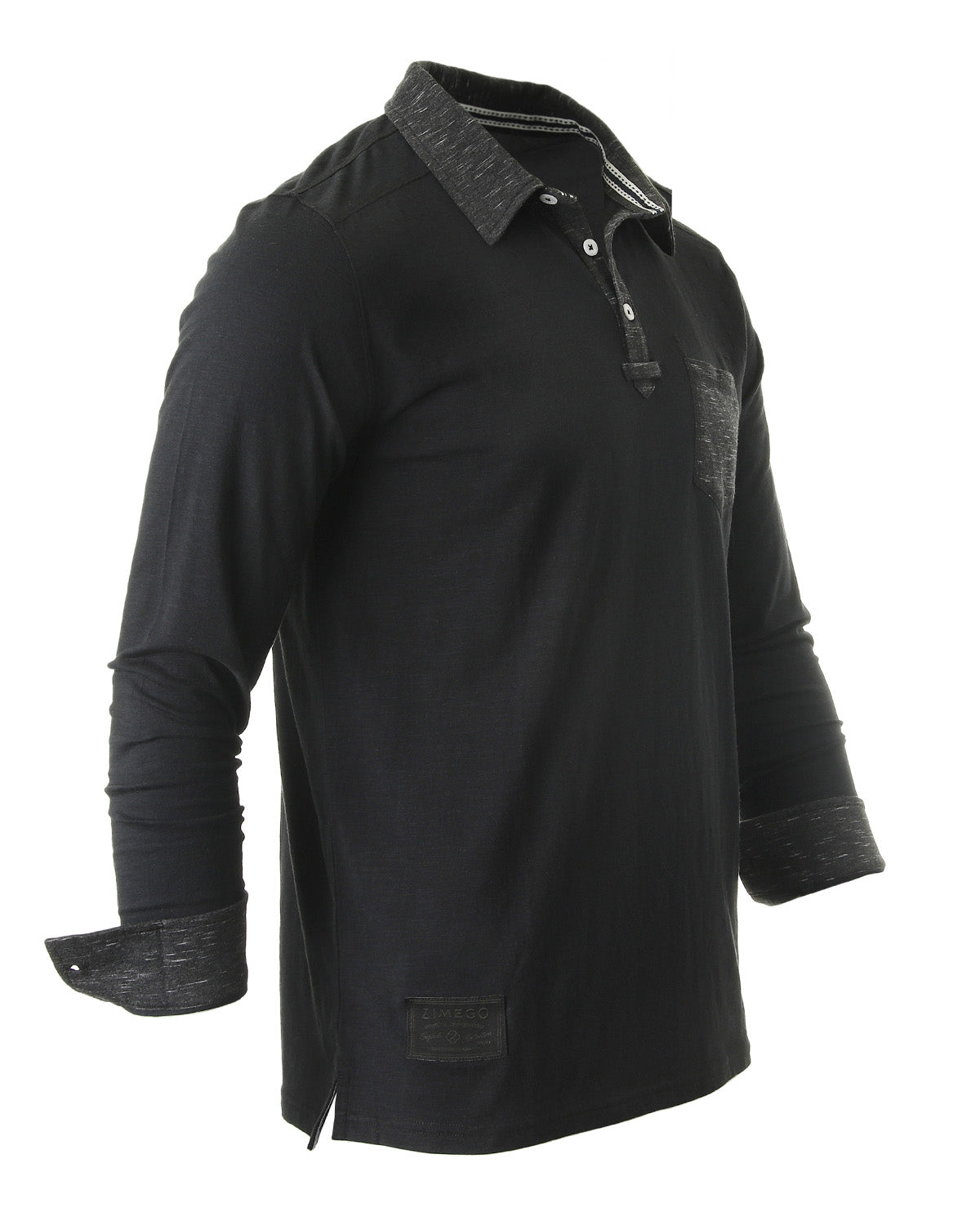 ZIMEGO Men's Casual Long Sleeve Color Contrast Placket Pocket Polo Shirt-4