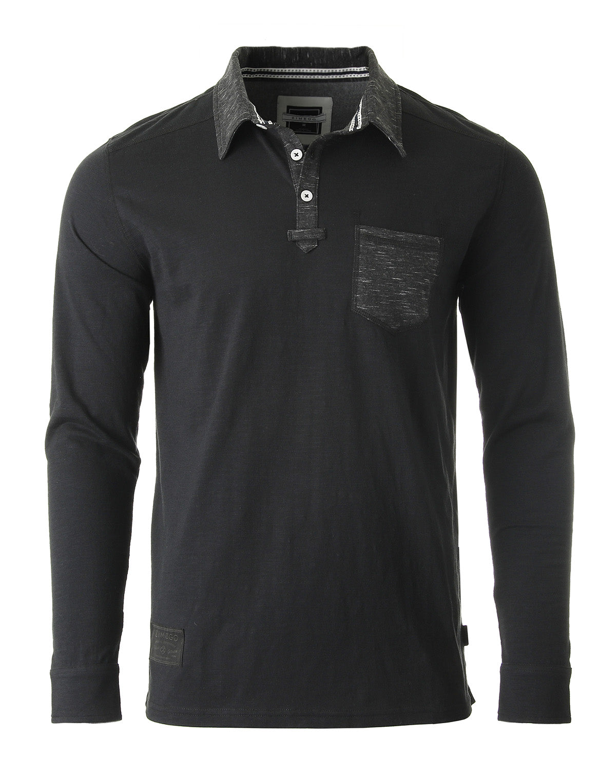 ZIMEGO Men's Casual Long Sleeve Color Contrast Placket Pocket Polo Shirt-1