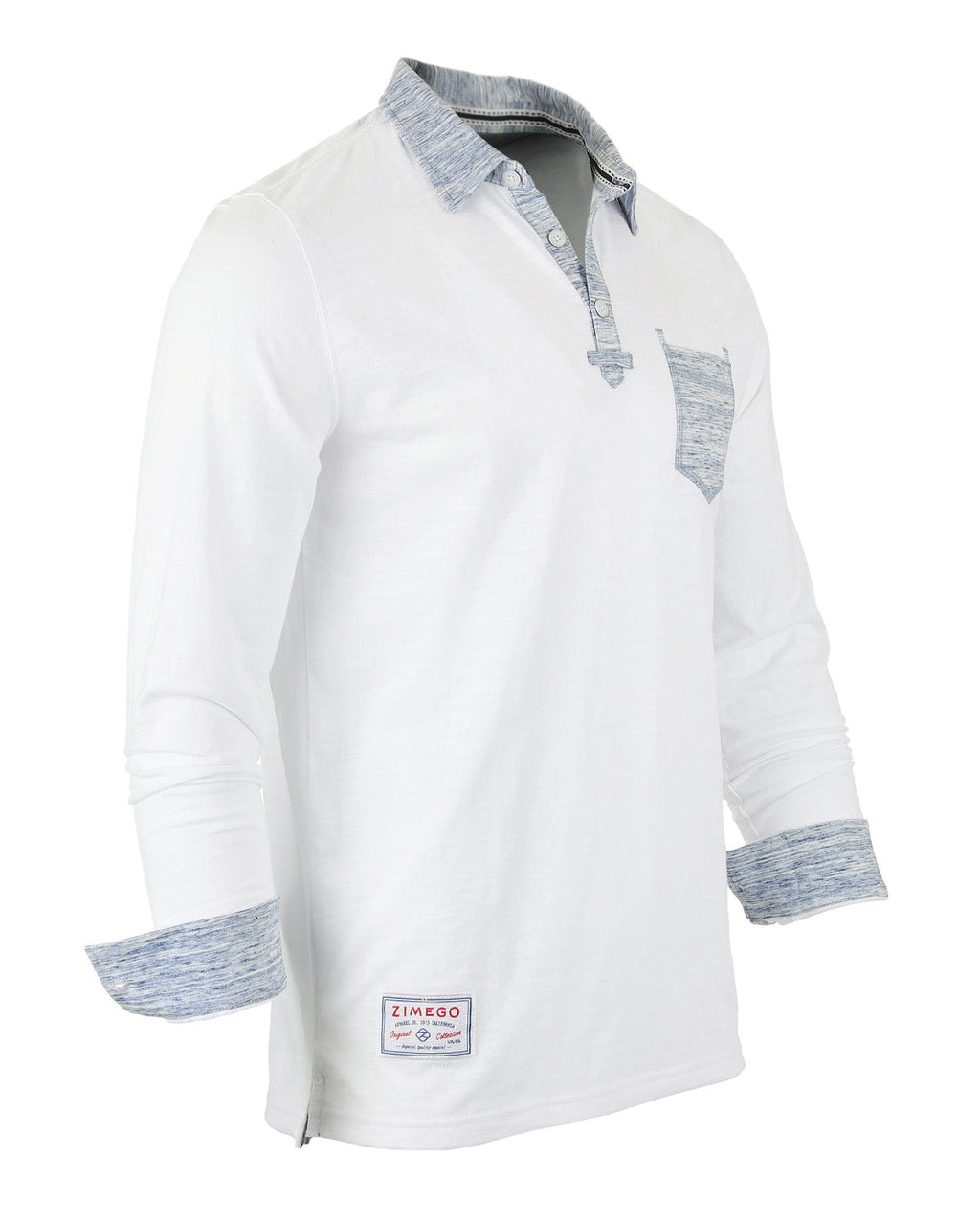 ZIMEGO Men's Casual Long Sleeve Color Contrast Placket Pocket Polo Shirt-3
