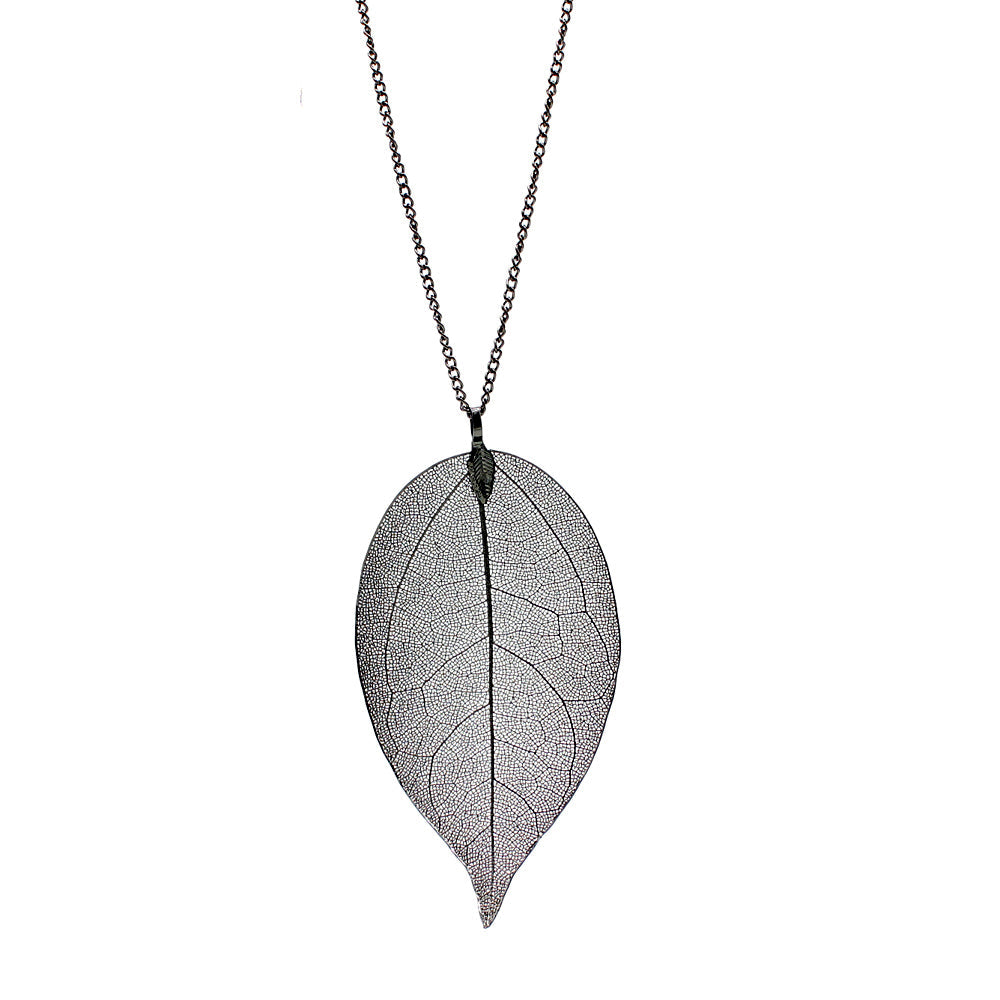 Handmade 18K White Gold-Plated Leaf Pendant Necklace – 24" Length