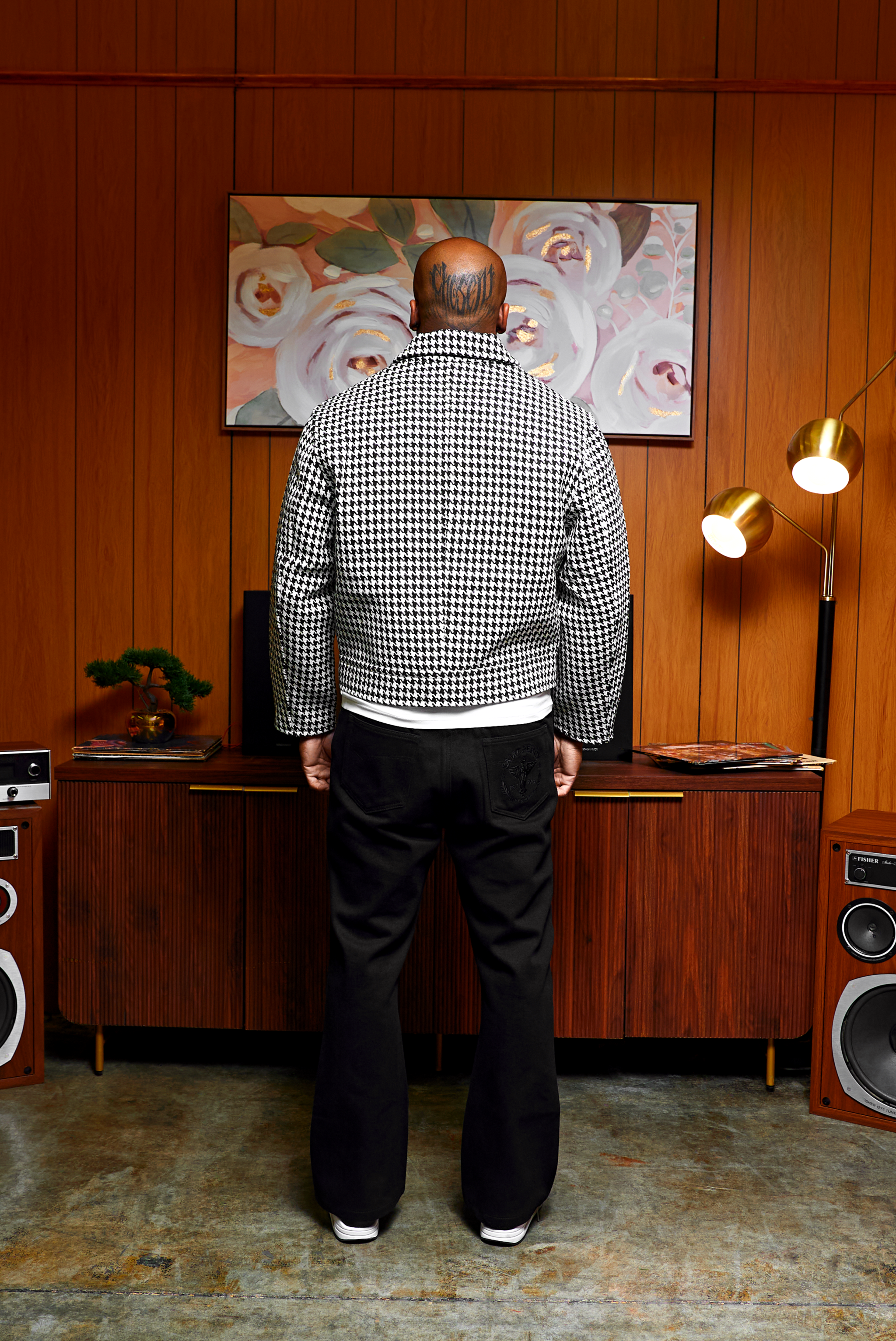 Saint Perry 100% Wool Houndstooth Boxy Fit Jacket