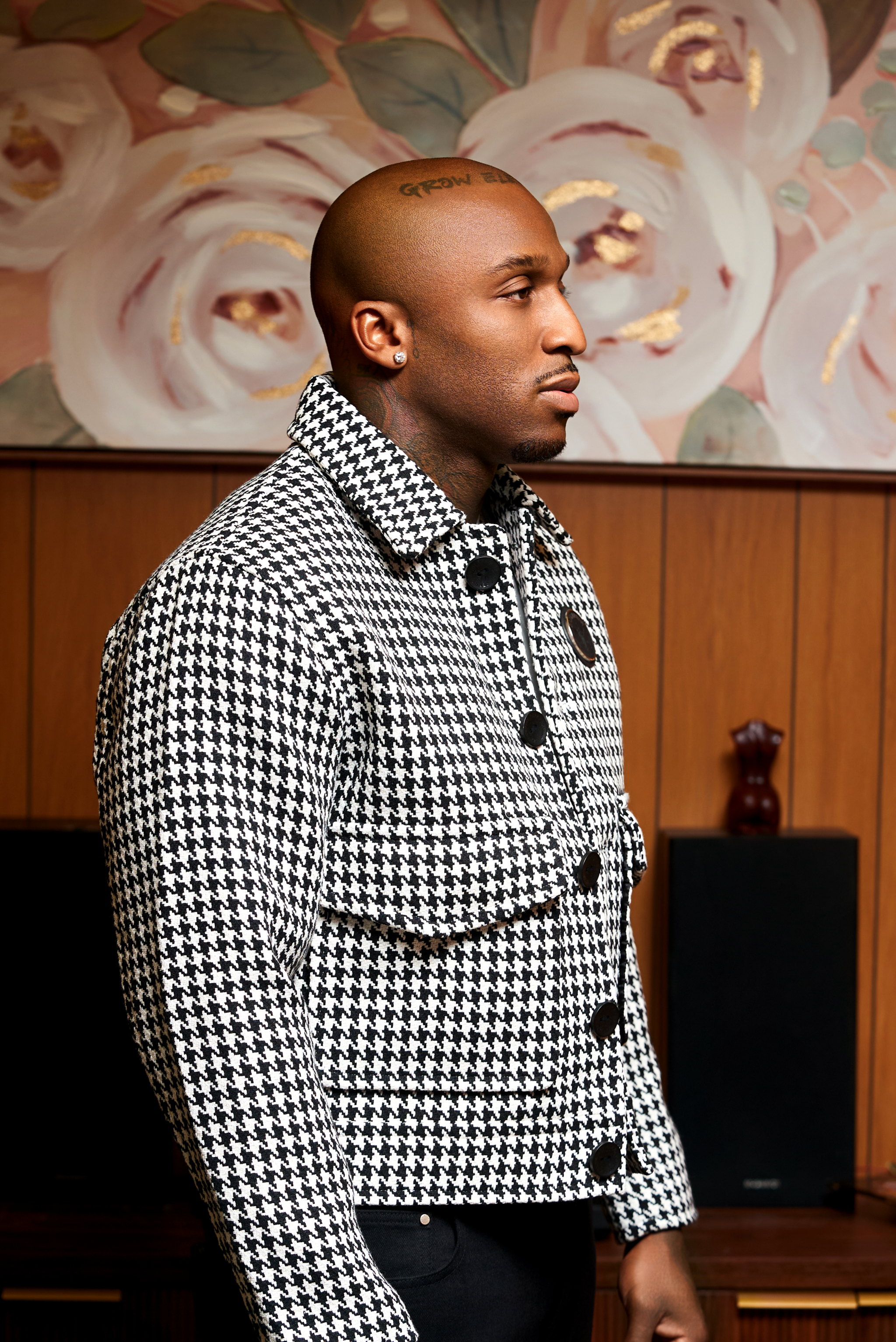 Saint Perry 100% Wool Houndstooth Boxy Fit Jacket