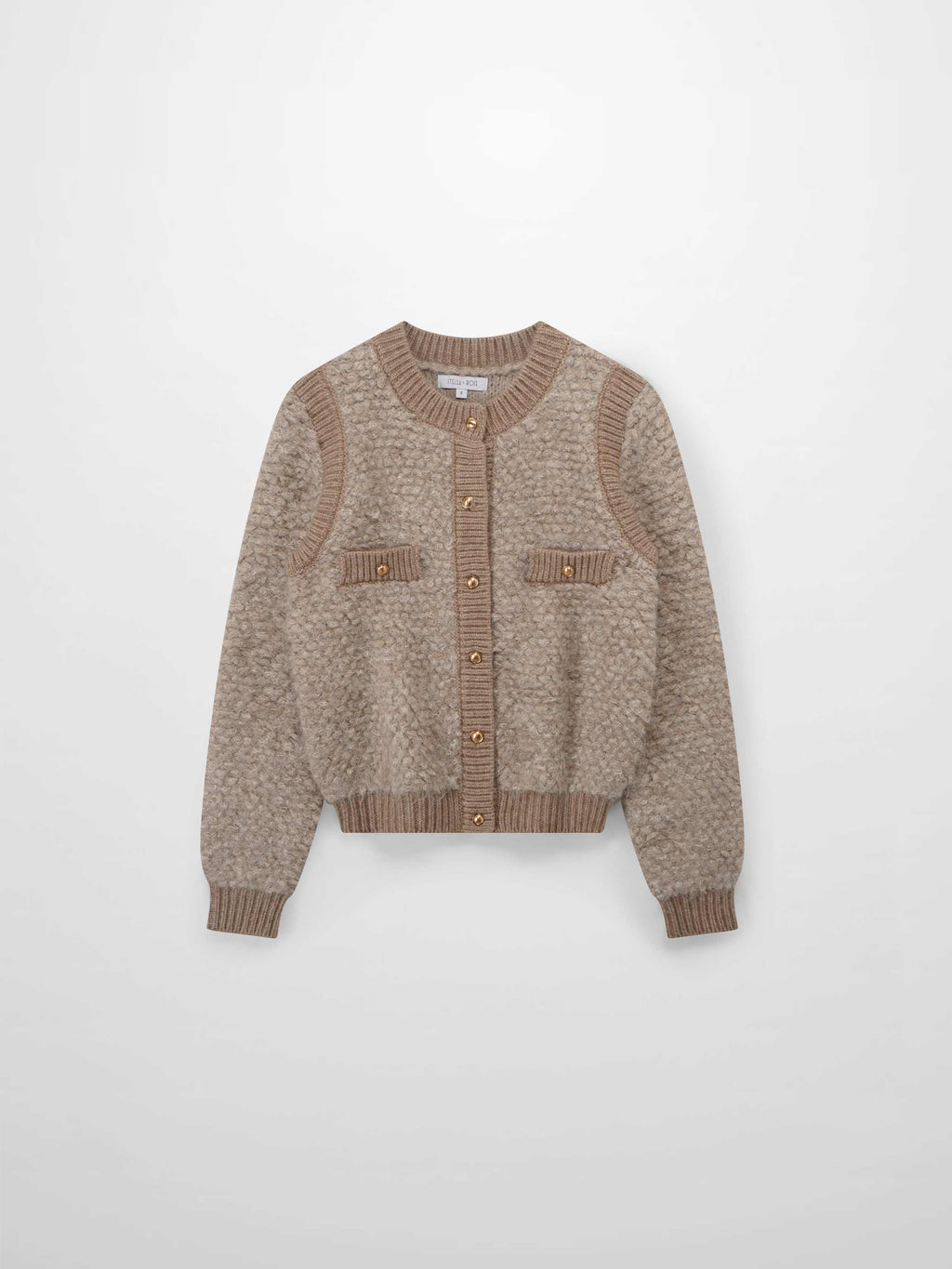 Ribbed Knit Mohair Cardigan Jacket-Camel-1