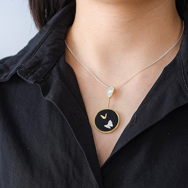 Butterfly Natural Agate Silver Necklace