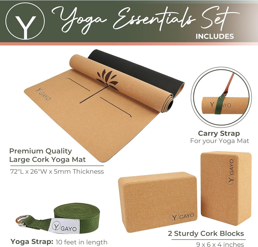 Ultimate Cork Yoga Essentials Kit – Mat, Blocks, Carry Strap