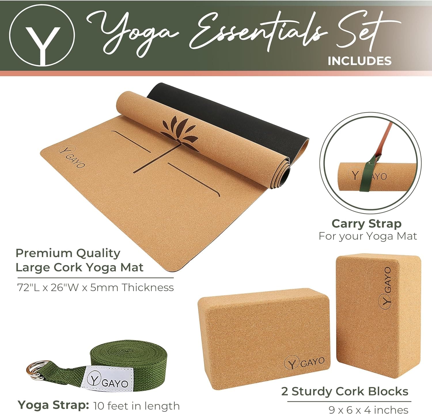 Ultimate Cork Yoga Essentials Kit – Mat, Blocks, Carry Strap