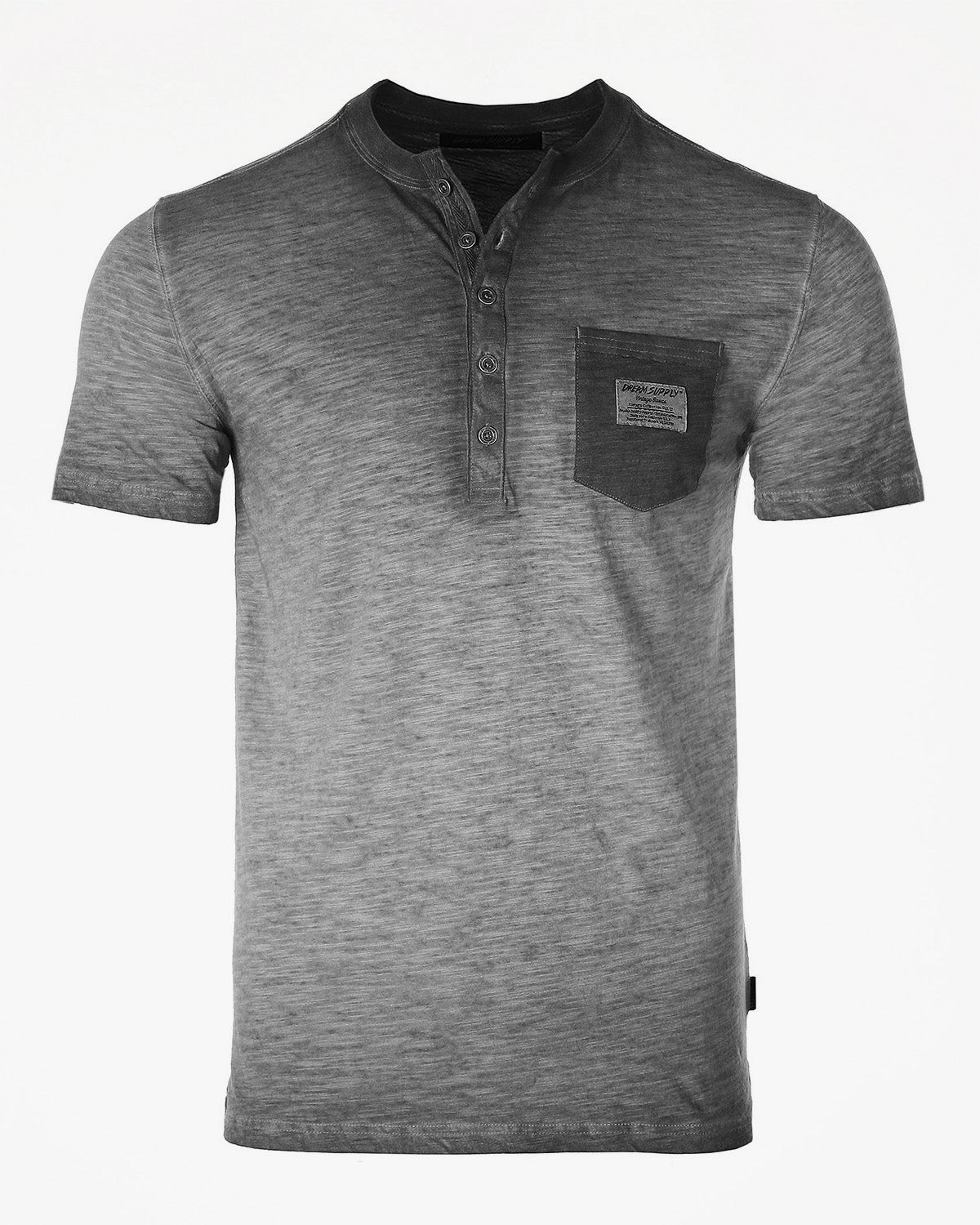 Eco-friendly henley with woven contrast placket