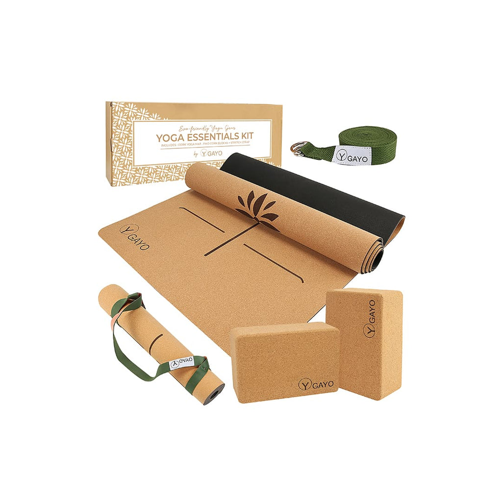 Ultimate Cork Yoga Essentials Kit – Mat, Blocks, Carry Strap