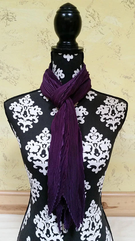 Shibori Pleated Silk Scarf – Eggplant – Handmade to Order