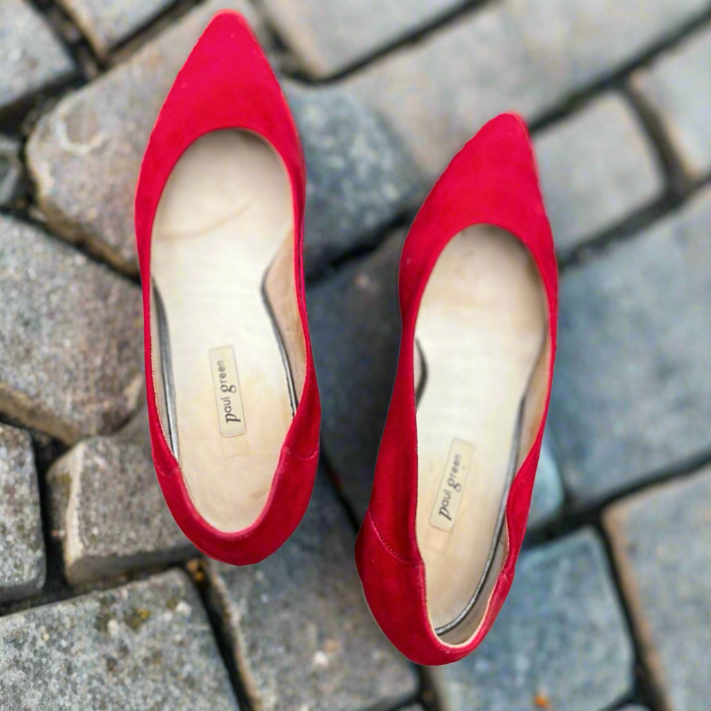 Paul Green Red Suede Block Heel Pumps