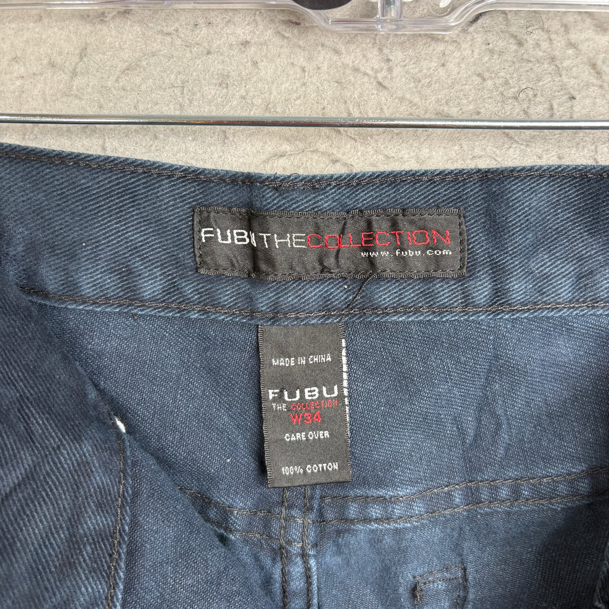 The FUBU Vintage Y2K Embroidered Pocket Dark Wash Denim Shorts