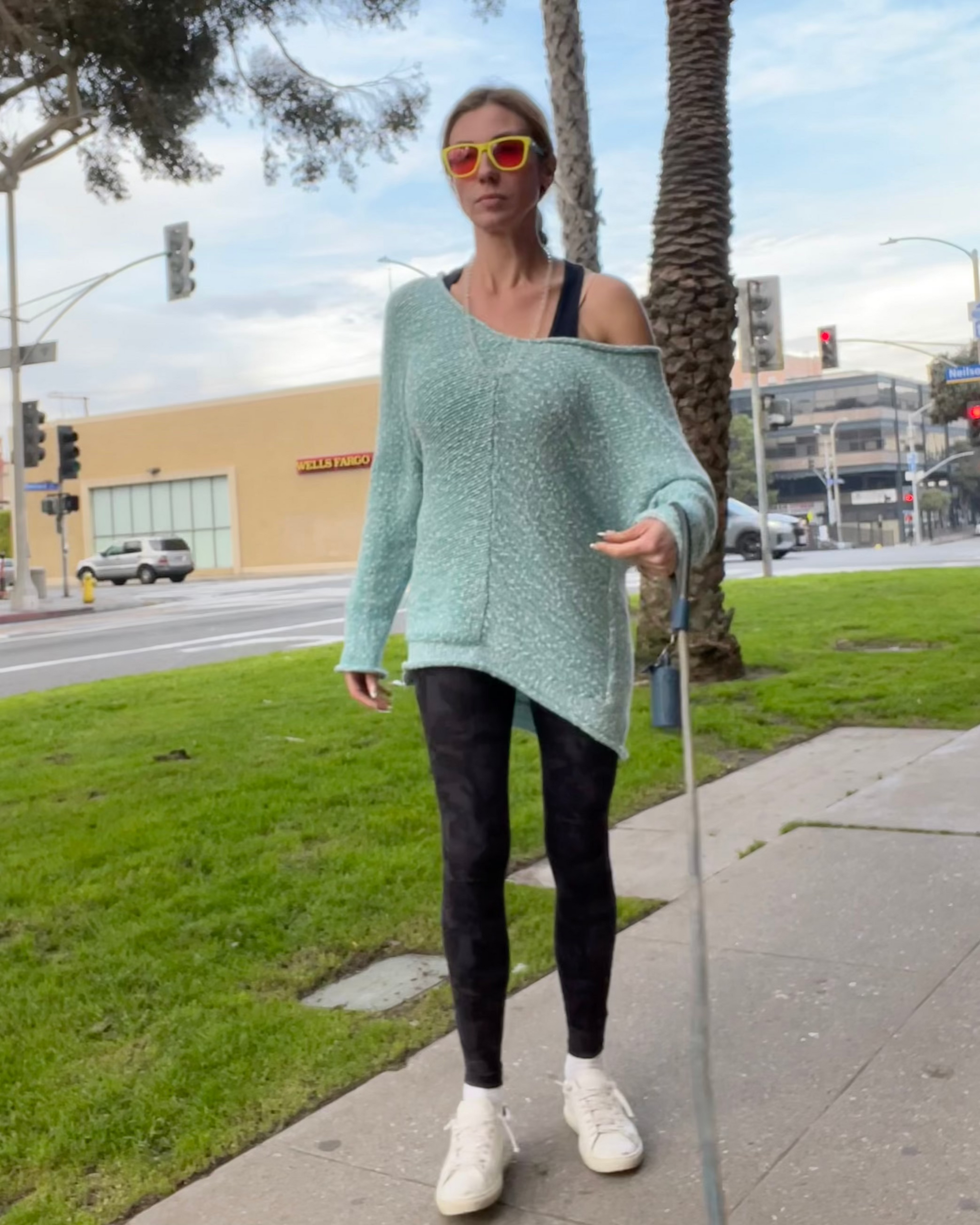 Free People Bright Lights V-Neck Dolman Sleeve Sweater – Turquoise – Size M