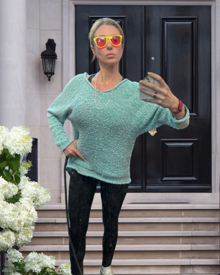 Free People Bright Lights V-Neck Dolman Sleeve Sweater – Turquoise – Size M