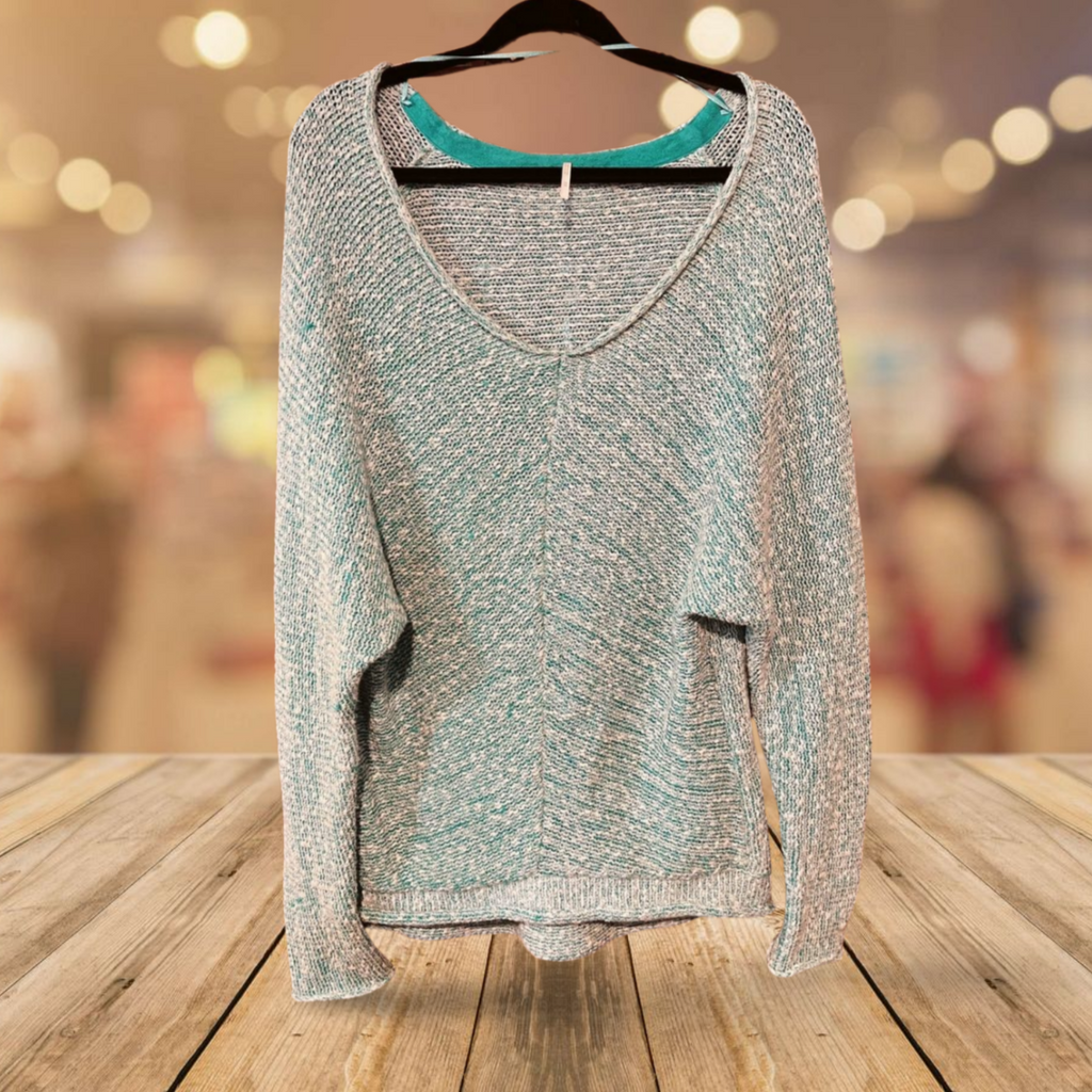 Free People Bright Lights V-Neck Dolman Sleeve Sweater – Turquoise – Size M
