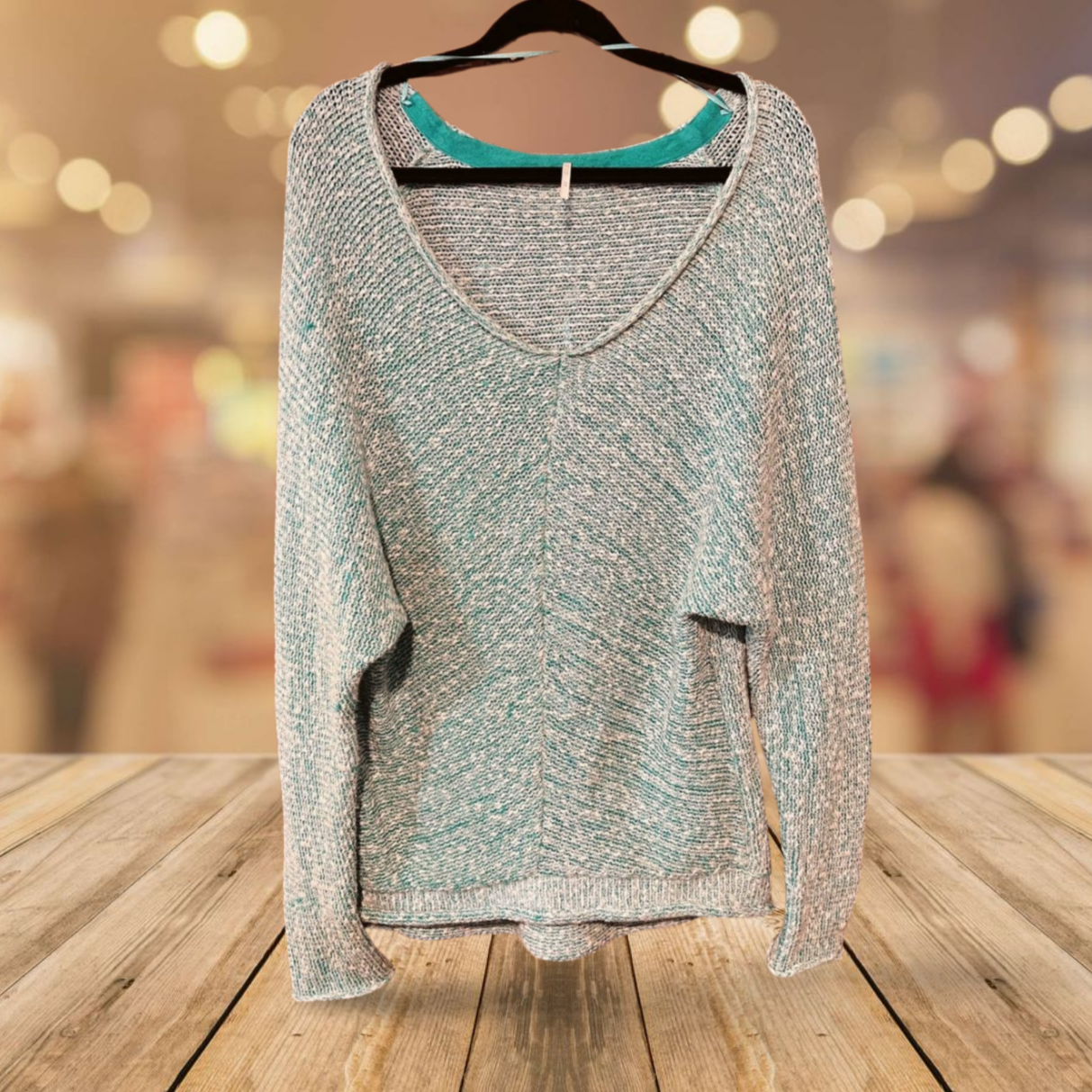 Free People Bright Lights V-Neck Dolman Sleeve Sweater – Turquoise – Size M
