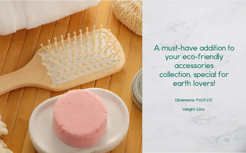 Sustainable Bamboo Wooden Detangling Eco-Friendly Hairbrush - Natural Rubber Cushion & Smooth Bamboo Bristles