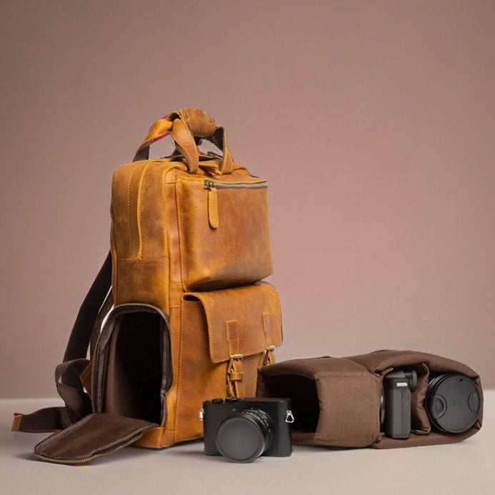 The MANN Bag Large Capacity Leather Camera Backpack