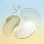 Close-up of beige and white cosmetic products on a gradient background