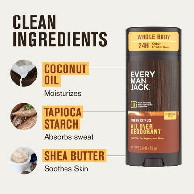 The FRESH CITRUS Every Man Jack All Over Solid Deodorant – 2.6 Oz