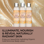 Organic Gold Shimmer Body Lotion – Sexy Level 2 & Super Level 3 Shimmer in 4 oz & 8 oz