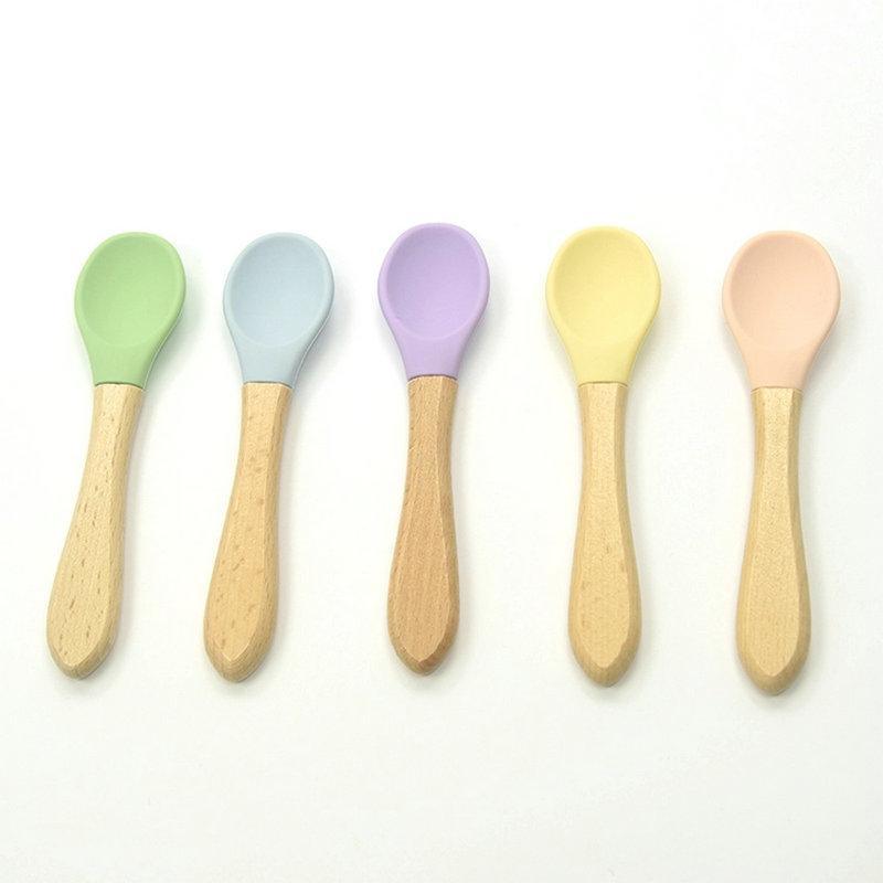 Bamboo + Silicone Baby Feeding Spoons – 2 Piece Set
