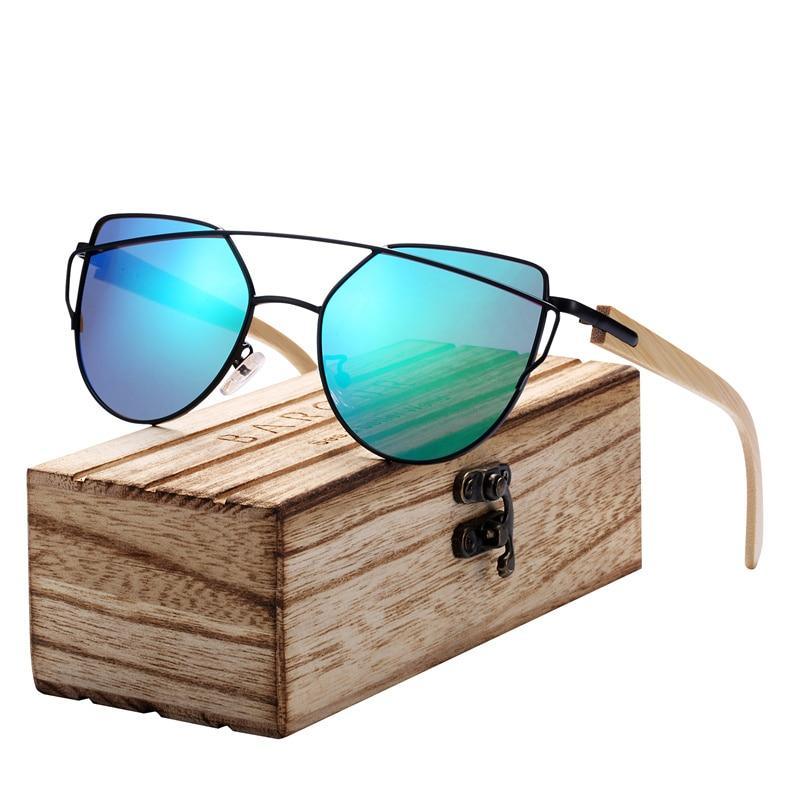 Modern Cat Eye Bamboo + Metal Polarized Sunglasses