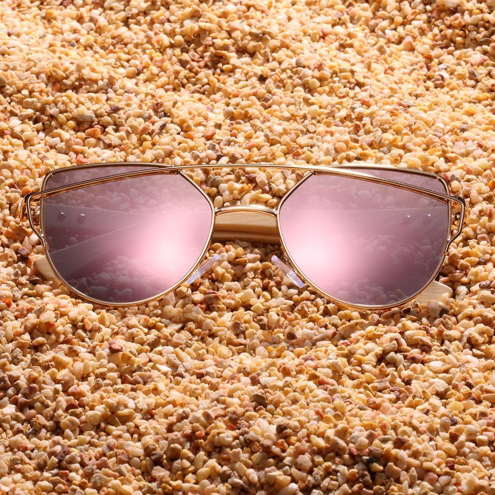 Modern Cat Eye Bamboo + Metal Polarized Sunglasses