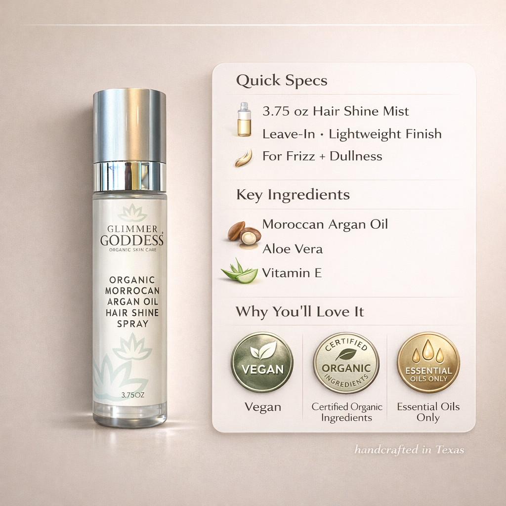 Organic Hair Shine Spray – Frizz Control + Hydration – 4 Oz