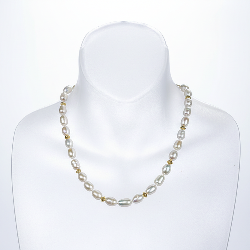 19" Single Strand Baroque Pearl Necklace with Gold Beads