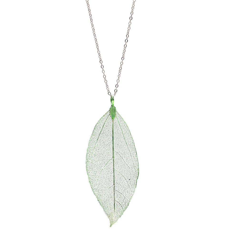 Handcrafted 18K Gold-Plated Leaf Necklace in Green