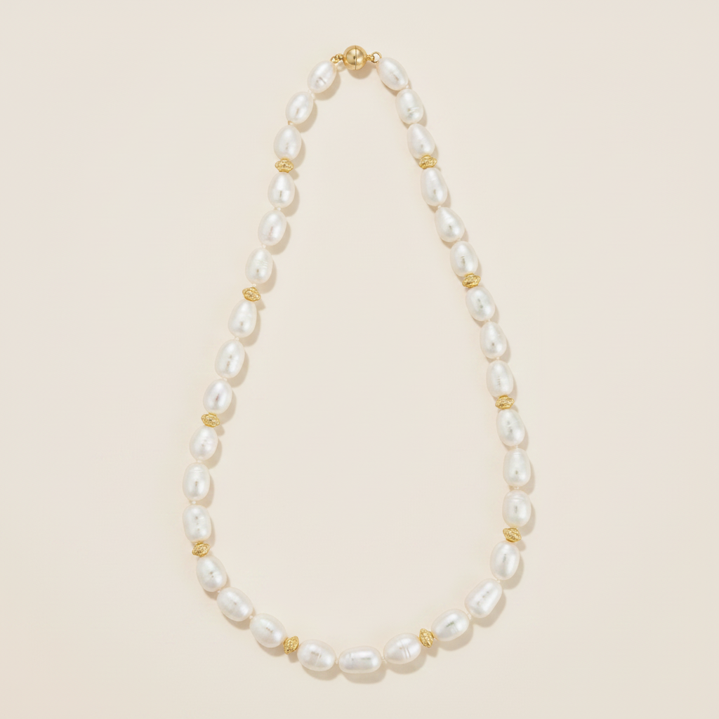 19" Single Strand Baroque Pearl Necklace with Gold Beads