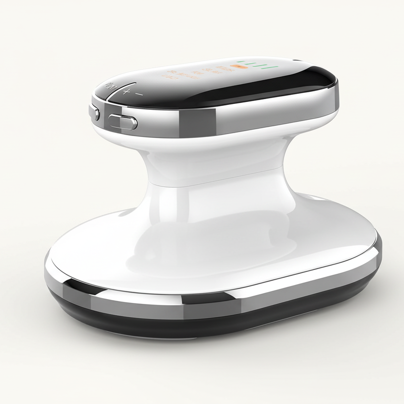 White and silver electronic device on a white background