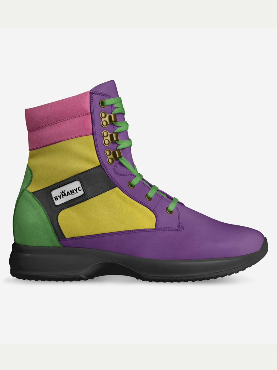 Colorful boot with a multicolor design on a white background