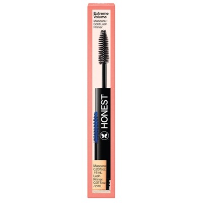 Honest brand mascara with brush in packaging on a white background