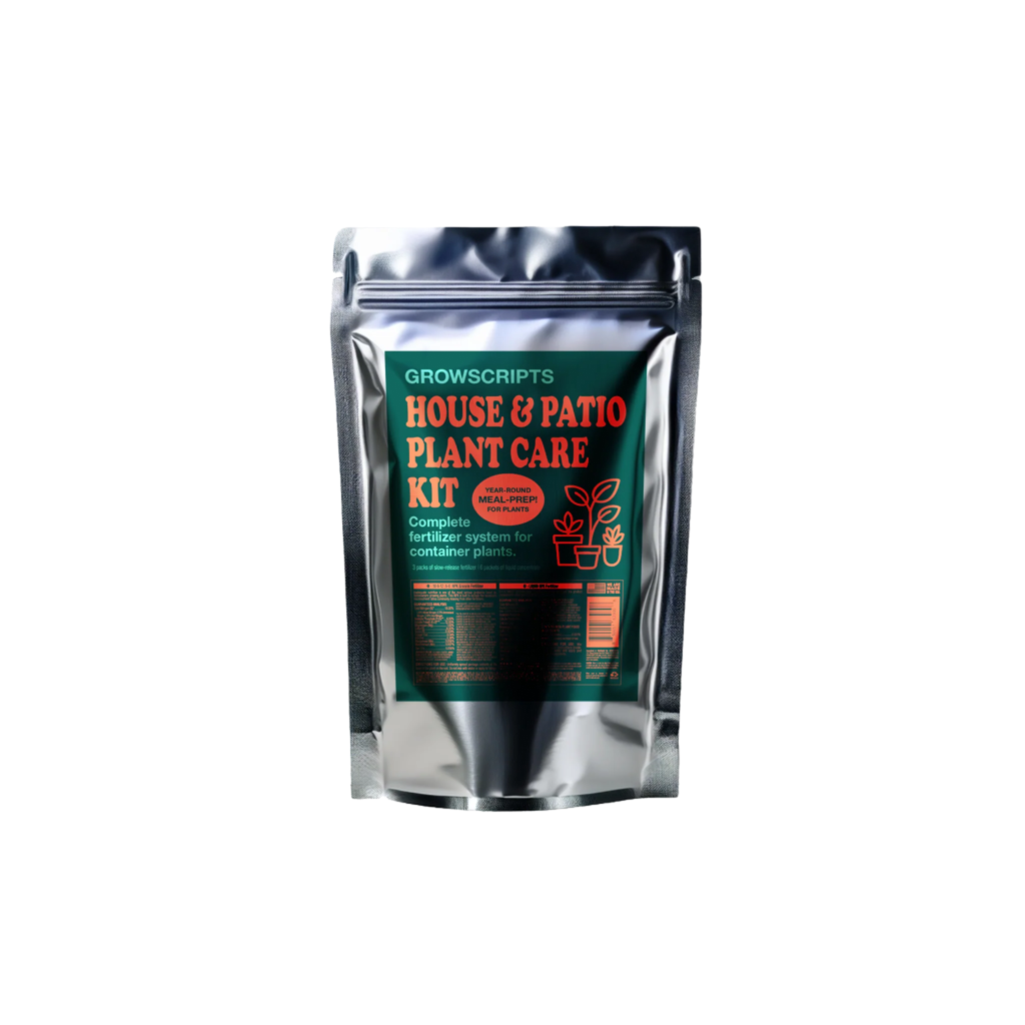 Growscripts house and patio plant care kit packaging on a white background