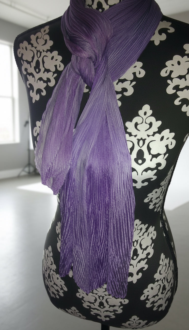 Shibori Pleated Solid Color Silk Scarf – Handmade to Order