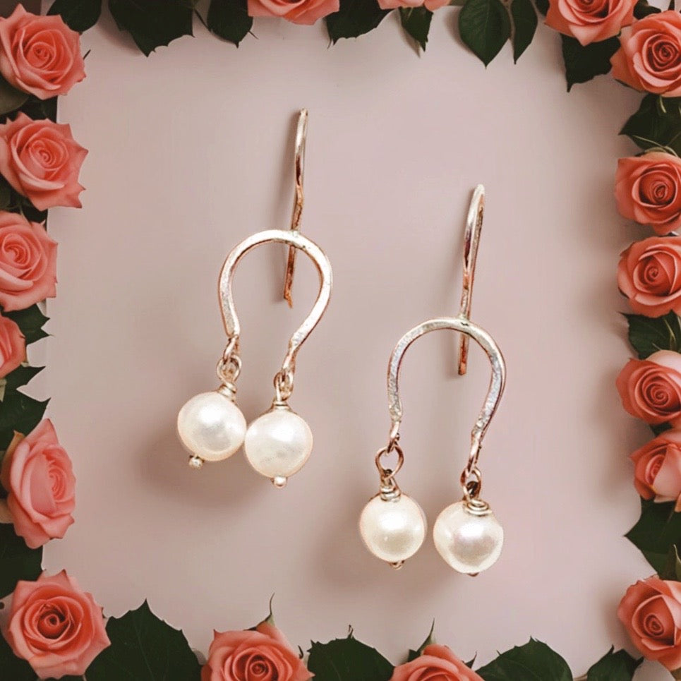 Handmade Lucky Horseshoe Pearl Drop Earrings