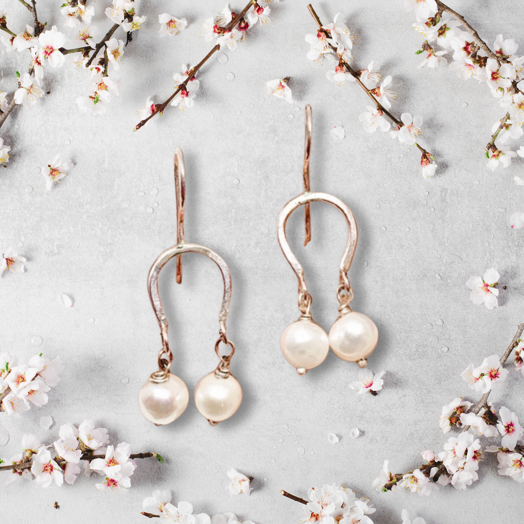 Handmade Lucky Horseshoe Pearl Drop Earrings